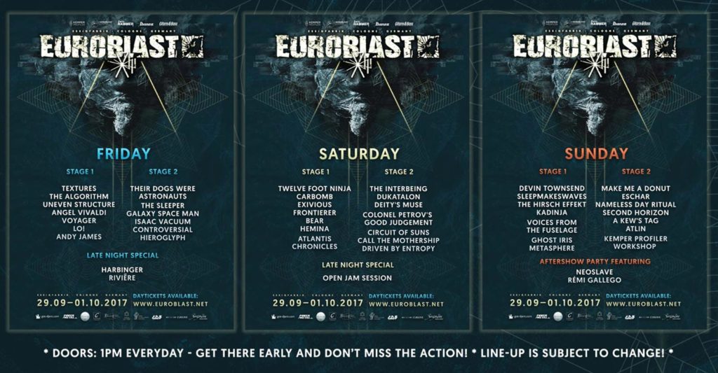 EB2017 Running Order / Day Splits